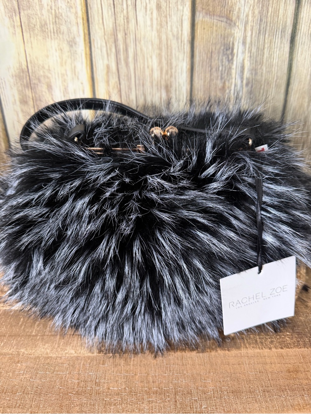 Rachel Zoe Black & Silver Faux Fur Mini Shoulder Bag